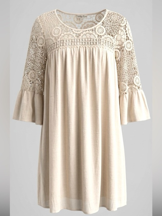 indigo Rose Dresses & Skirts - Indigo Rose Cream Lace Boho Dress 1X 3/4 Sleeve Crochet Overlay Flowy Festival